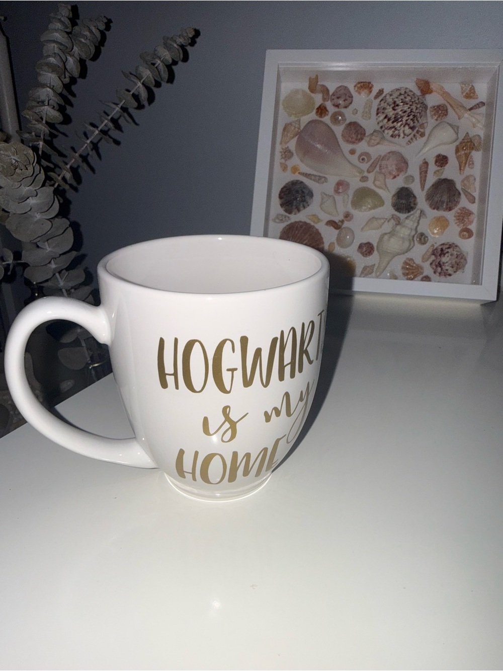 White 'Hogwarts Is My Home' Gold Lettered Ceramic Mug - Home Dining